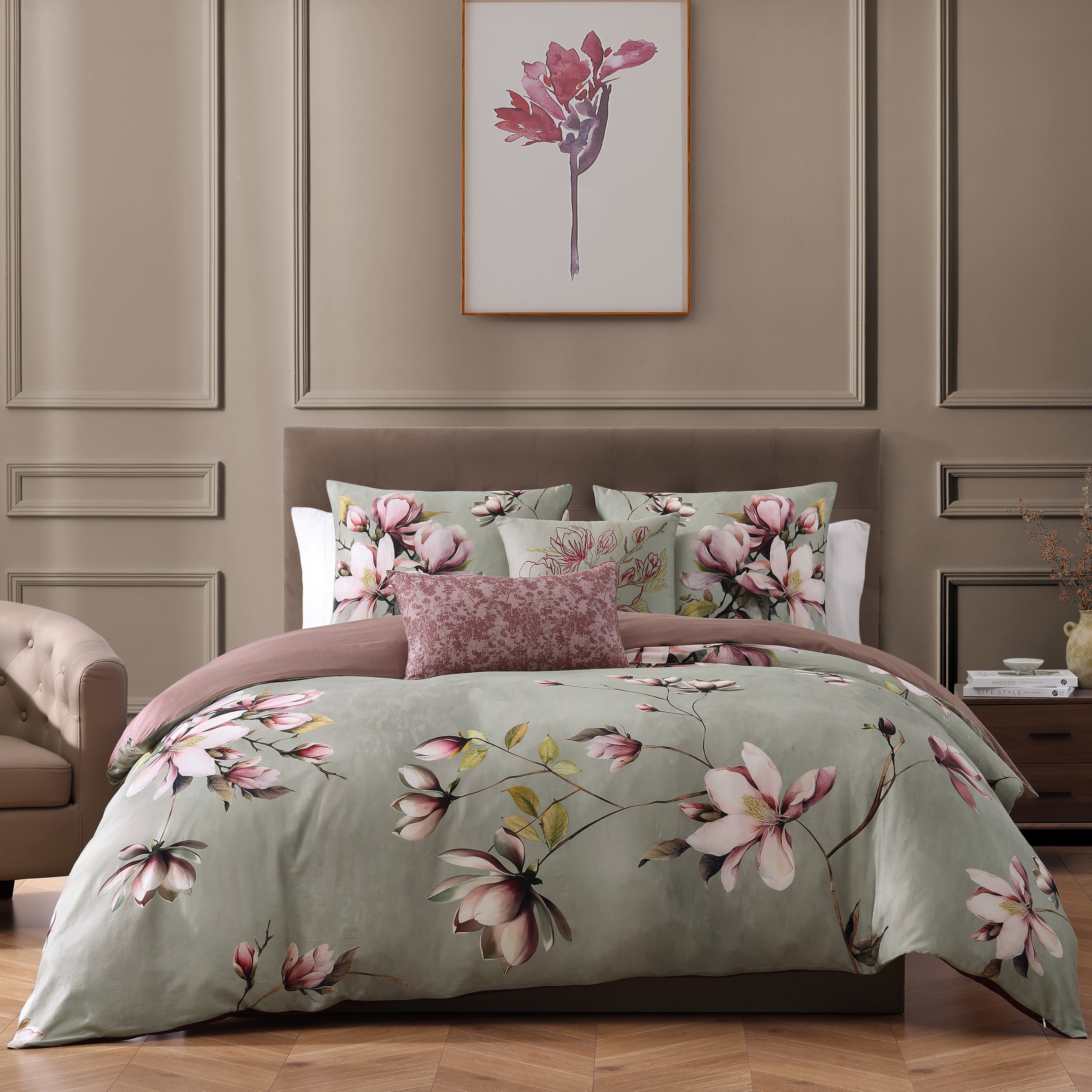 Violet Linen Gray Standard Cotton Reversible 6 Piece Duvet Cover Set