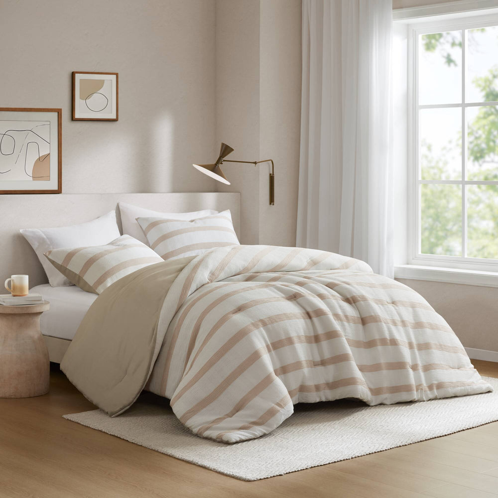 Merritt Striped Taupe 3 Piece Comforter Set Comforter Sets By JLA HOME/Olliix (E & E Co., Ltd)
