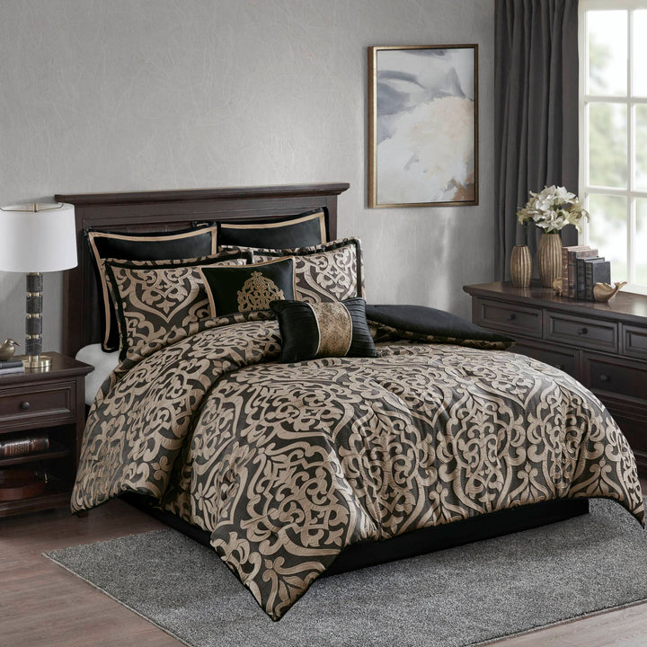 Odette Black 8 Piece Jacquard Comforter Set Comforter Sets By JLA HOME/Olliix (E & E Co., Ltd)