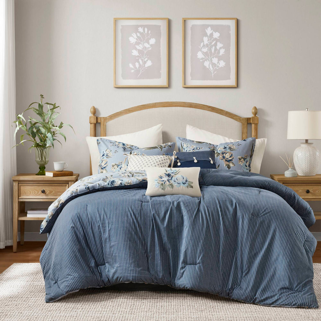 Salara Blue 7 Piece Comforter Set Comforter Sets By JLA HOME/Olliix (E & E Co., Ltd)