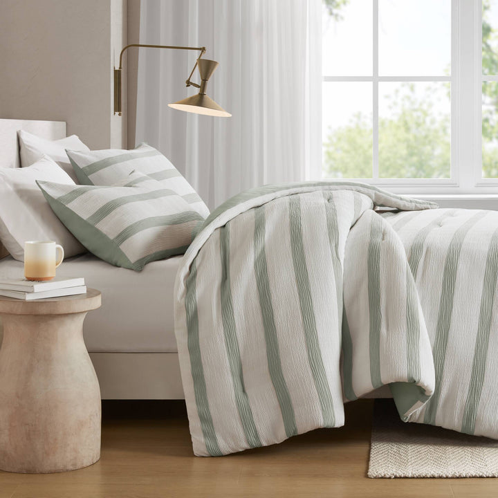 Merritt Striped Sage Green 3 Piece Comforter Set Comforter Sets By JLA HOME/Olliix (E & E Co., Ltd)