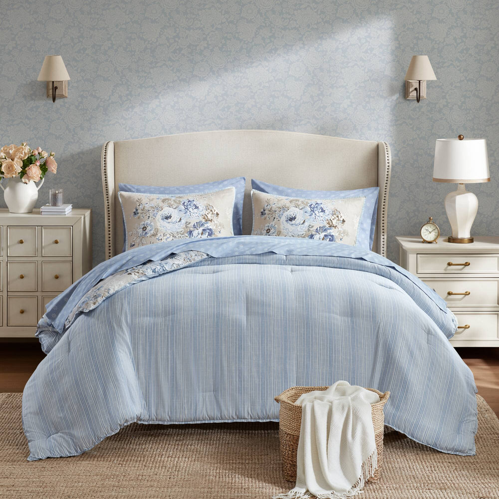 Heather Cottagecore Beige/Blue 7 Piece Comforter Set Comforter Sets By JLA HOME/Olliix (E & E Co., Ltd)