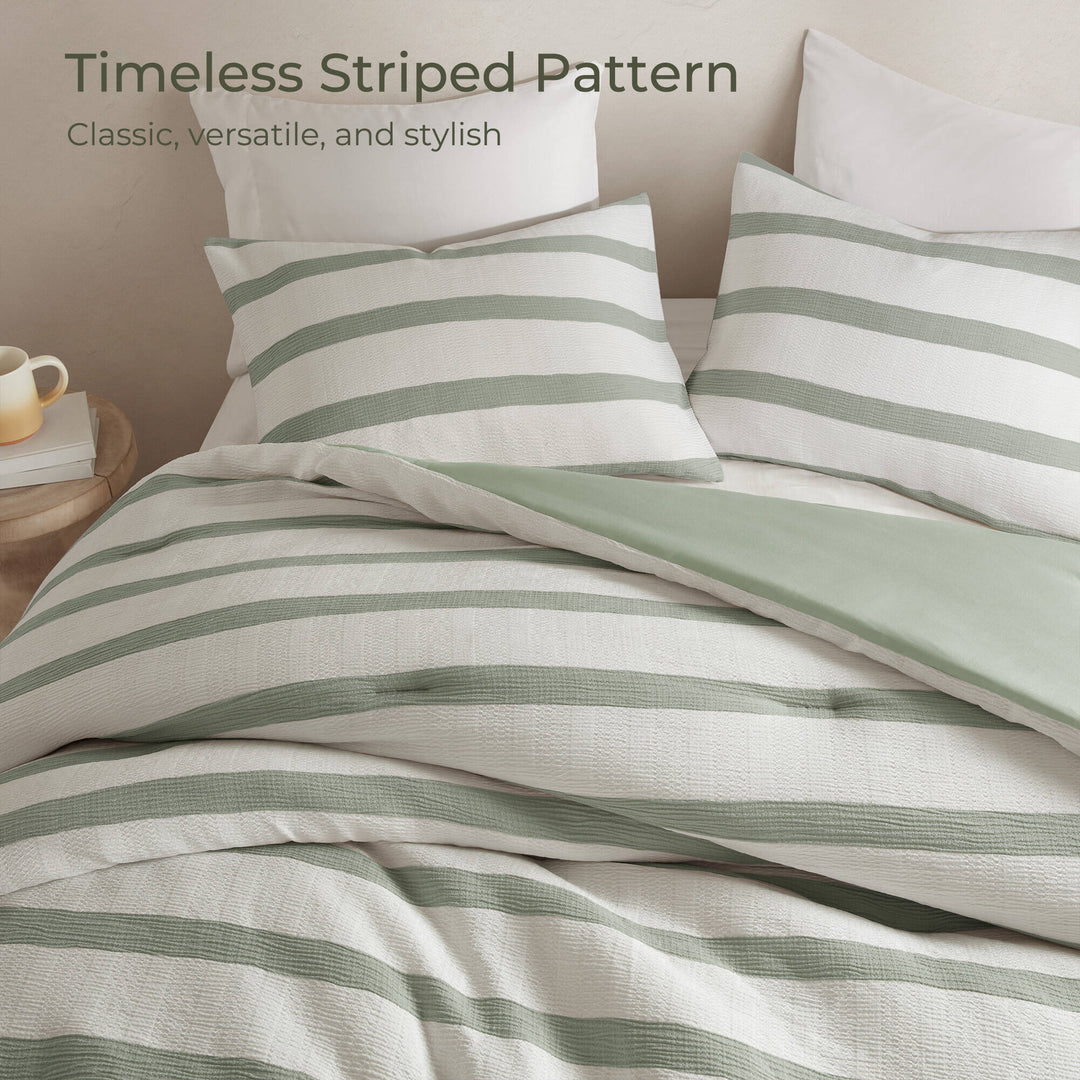 Merritt Striped Sage Green 3 Piece Comforter Set Comforter Sets By JLA HOME/Olliix (E & E Co., Ltd)