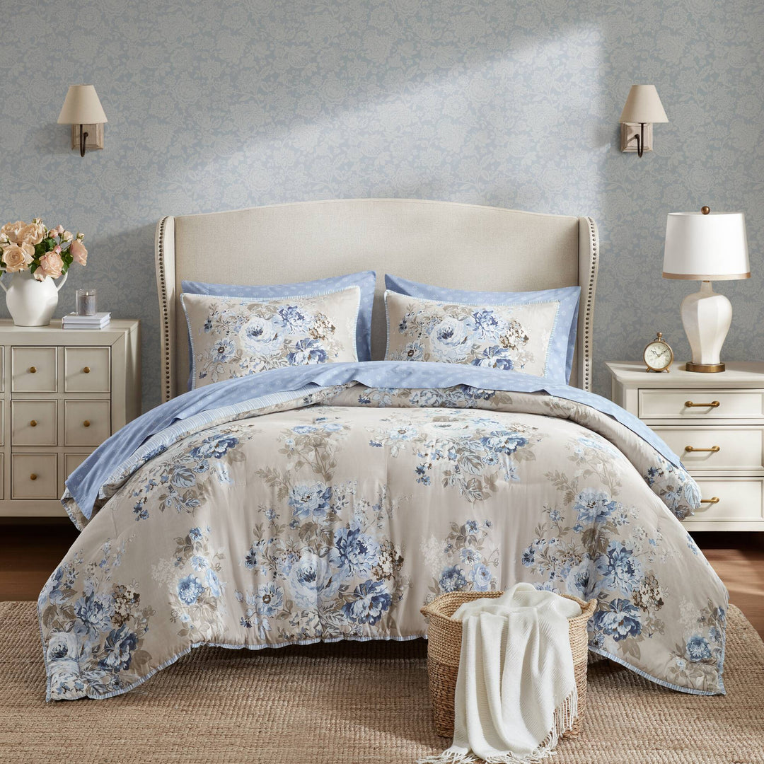 Heather Cottagecore Beige/Blue 7 Piece Comforter Set Comforter Sets By JLA HOME/Olliix (E & E Co., Ltd)