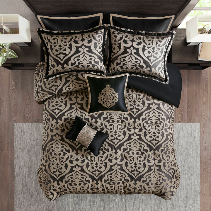 Odette Black 8 Piece Jacquard Comforter Set Comforter Sets By JLA HOME/Olliix (E & E Co., Ltd)
