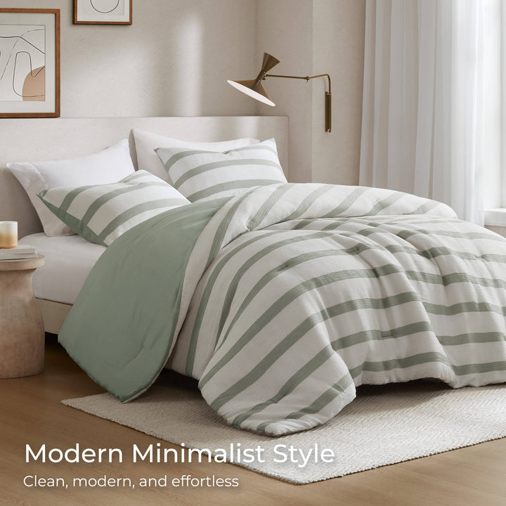Merritt Striped Sage Green 3 Piece Comforter Set Comforter Sets By JLA HOME/Olliix (E & E Co., Ltd)
