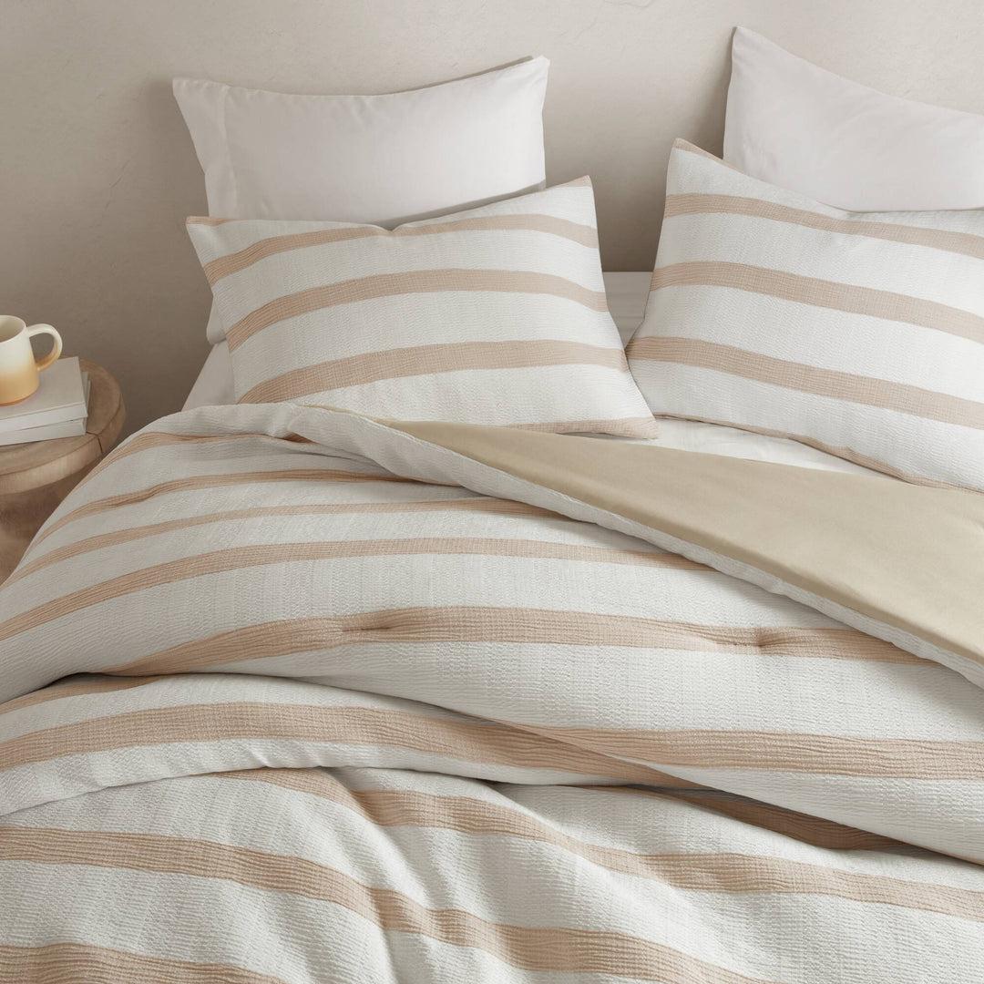 Merritt Striped Taupe 3 Piece Comforter Set Comforter Sets By JLA HOME/Olliix (E & E Co., Ltd)
