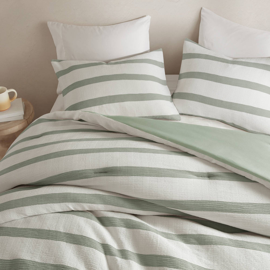 Merritt Striped Sage Green 3 Piece Comforter Set Comforter Sets By JLA HOME/Olliix (E & E Co., Ltd)