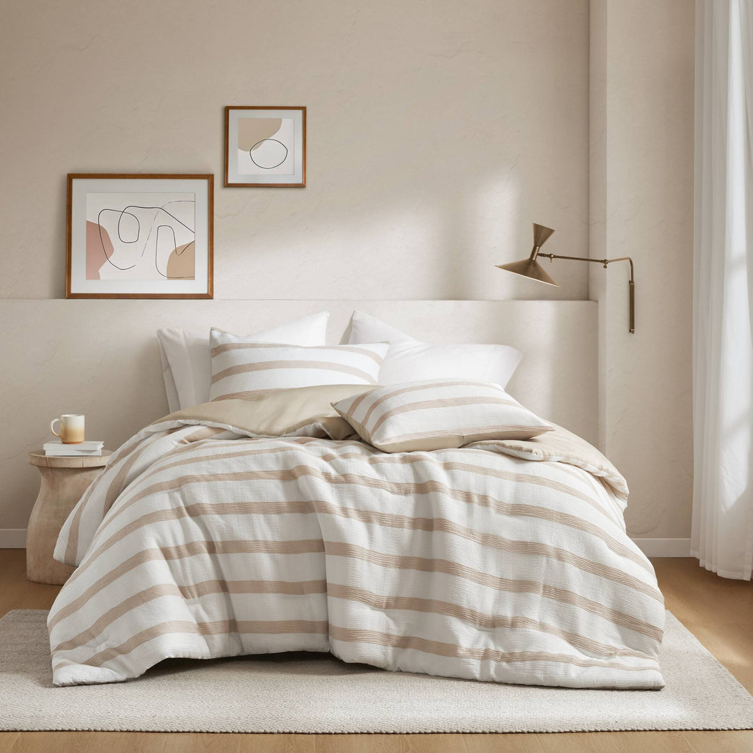 Merritt Striped Taupe 3 Piece Comforter Set Comforter Sets By JLA HOME/Olliix (E & E Co., Ltd)