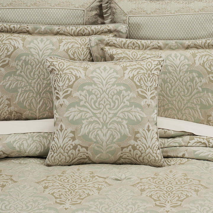 Anastasia Aqua Square Embellished Decorative Throw Pillow 20" x 20" Throw Pillows By J. Queen New York