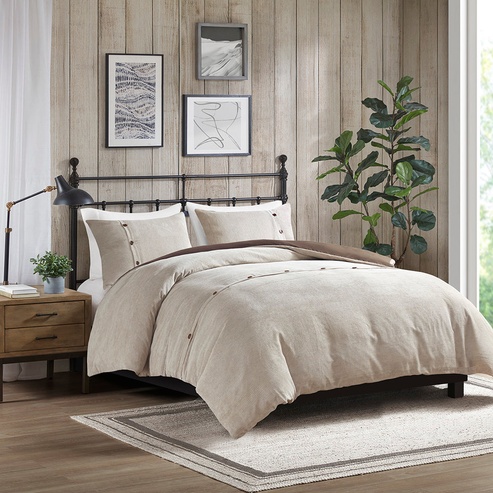 Andes Tan 3 Piece Corduroy Duvet Cover Set Duvet Covers By JLA HOME/Olliix (E & E Co., Ltd)