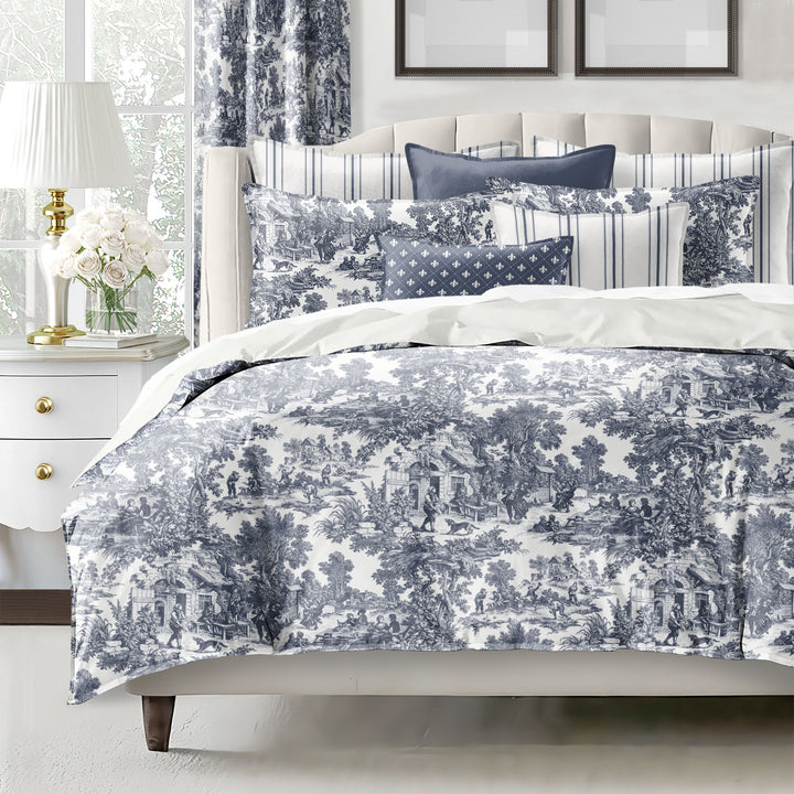 Au Village Toile Denim 8 Piece Duvet Cover Set Duvet Covers By Colcha Linens