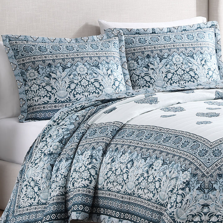 Bebejan Aquamarine Medallion 3 Piece Reversible Quilted Coverlet Set Coverlet By Bebejan®
