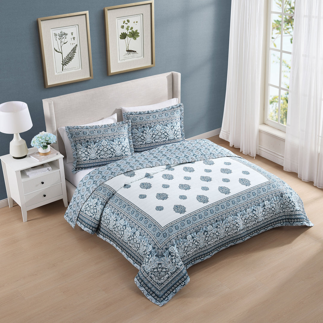 Bebejan Aquamarine Medallion 3 Piece Reversible Quilted Coverlet Set Coverlet By Bebejan®