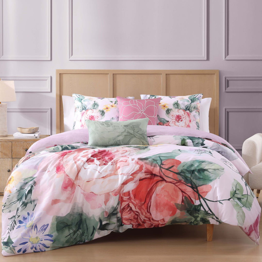 Bebejan Cool Pink Roses 5 Piece Reversible Comforter Set in KING - Final Sale Comforter Sets By US Office - Latest Bedding