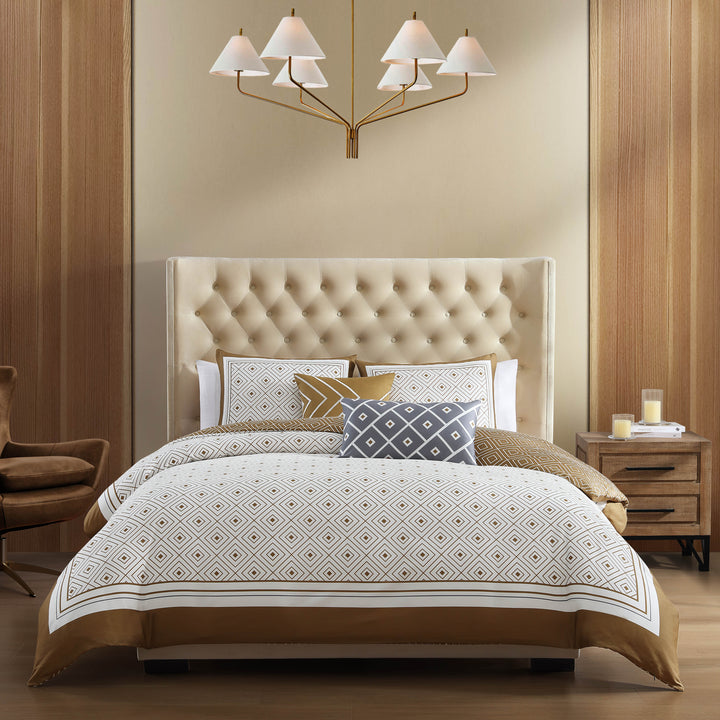 Bebejan Geometric Latte 100% Cotton Sateen 5 Piece Comforter Set - Final Sale