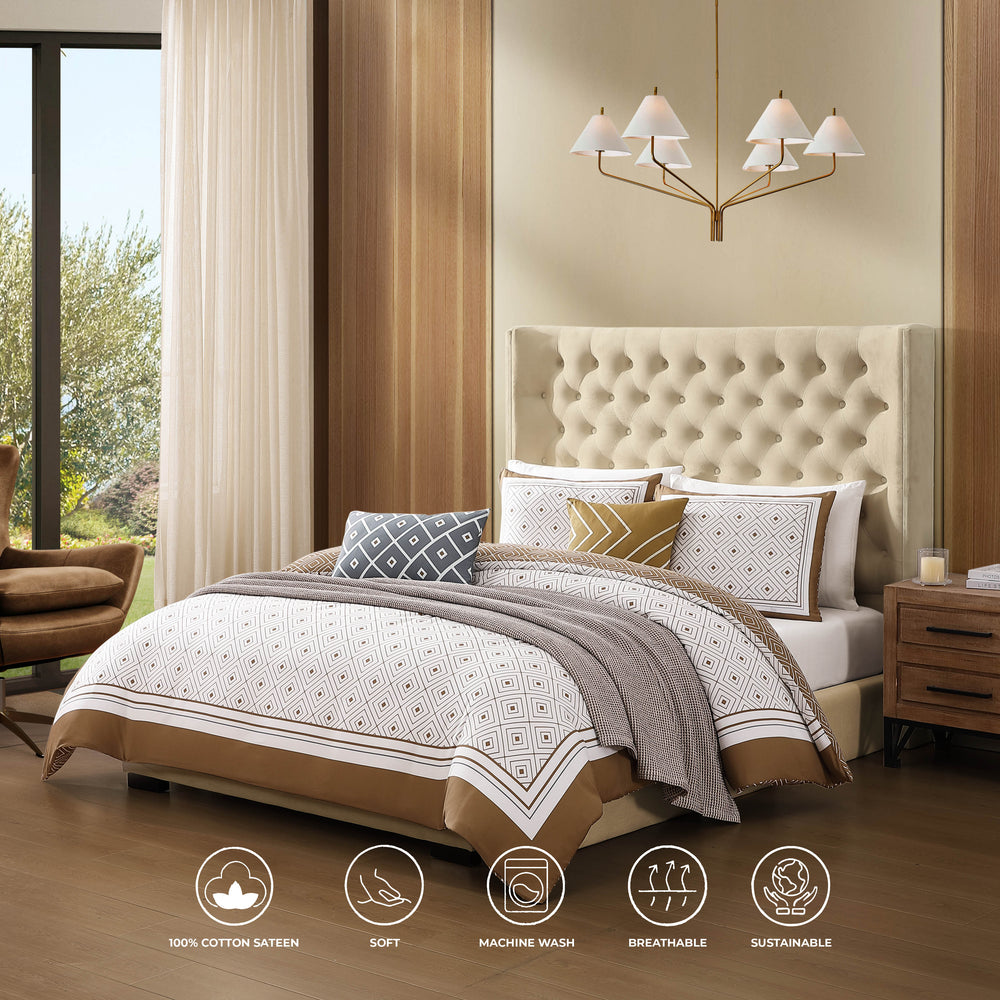 Bebejan Geometric Latte 100% Cotton Sateen 5 Piece Comforter Set - Final Sale Comforter Sets By US Office - Latest Bedding