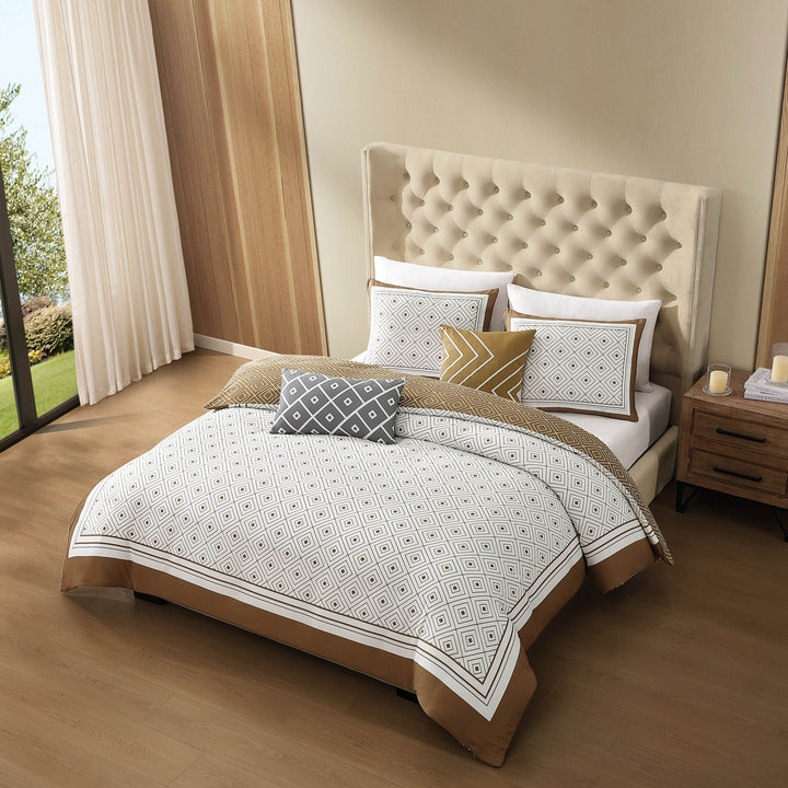 Bebejan Geometric Latte 100% Cotton Sateen 5 Piece Comforter Set - Final Sale