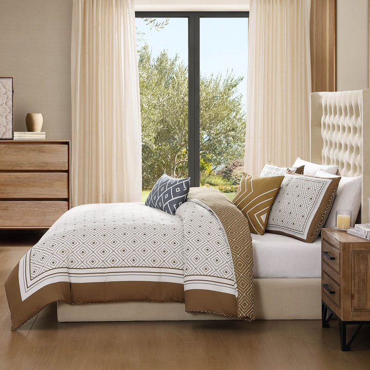 Bebejan Geometric Latte 100% Cotton Sateen 5 Piece Comforter Set - Final Sale