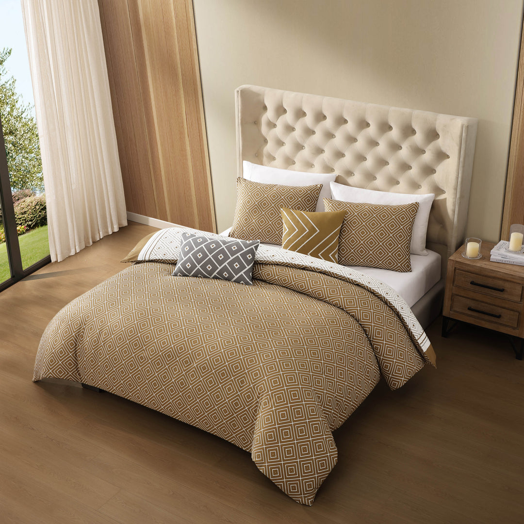 Bebejan Geometric Latte 100% Cotton Sateen 5 Piece Comforter Set - Final Sale