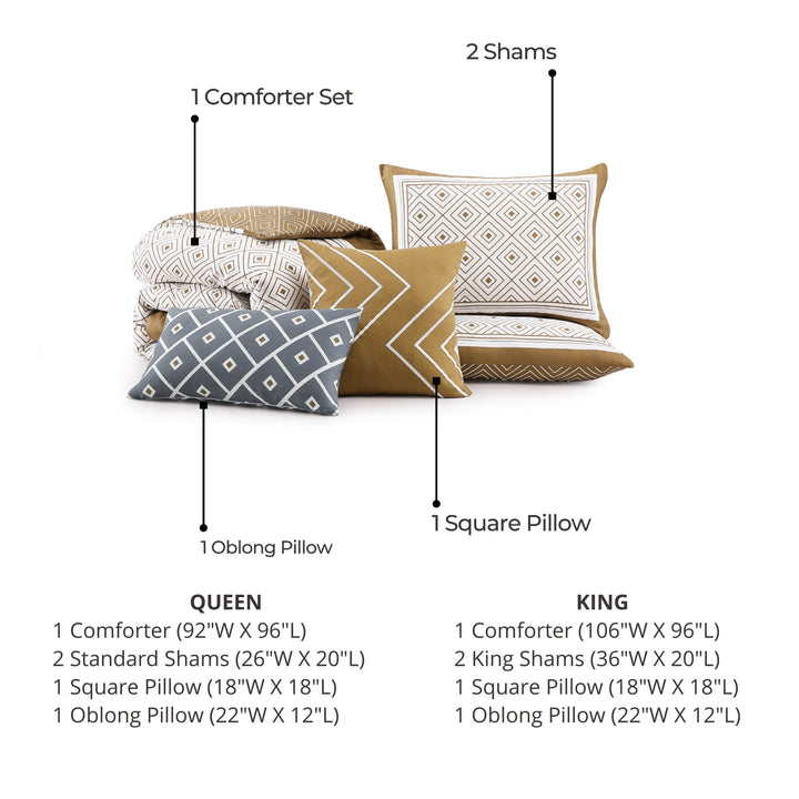 Bebejan Geometric Latte 100% Cotton Sateen 5 Piece Comforter Set - Final Sale