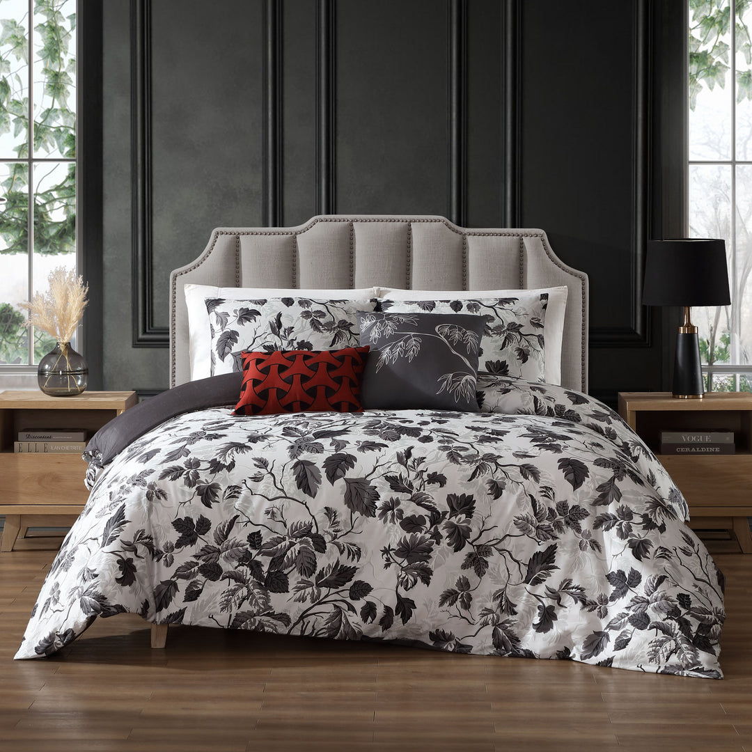 Bebejan Grey Leaves 200 Thread Count 100% Cotton Sateen 5 Piece Reversible Comforter Set Comforter Sets By Bebejan®