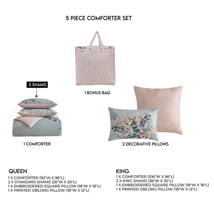 Bebejan Peach Leaves on Sage 5 Piece Reversible Comforter Set Comforter Sets By Bebejan®