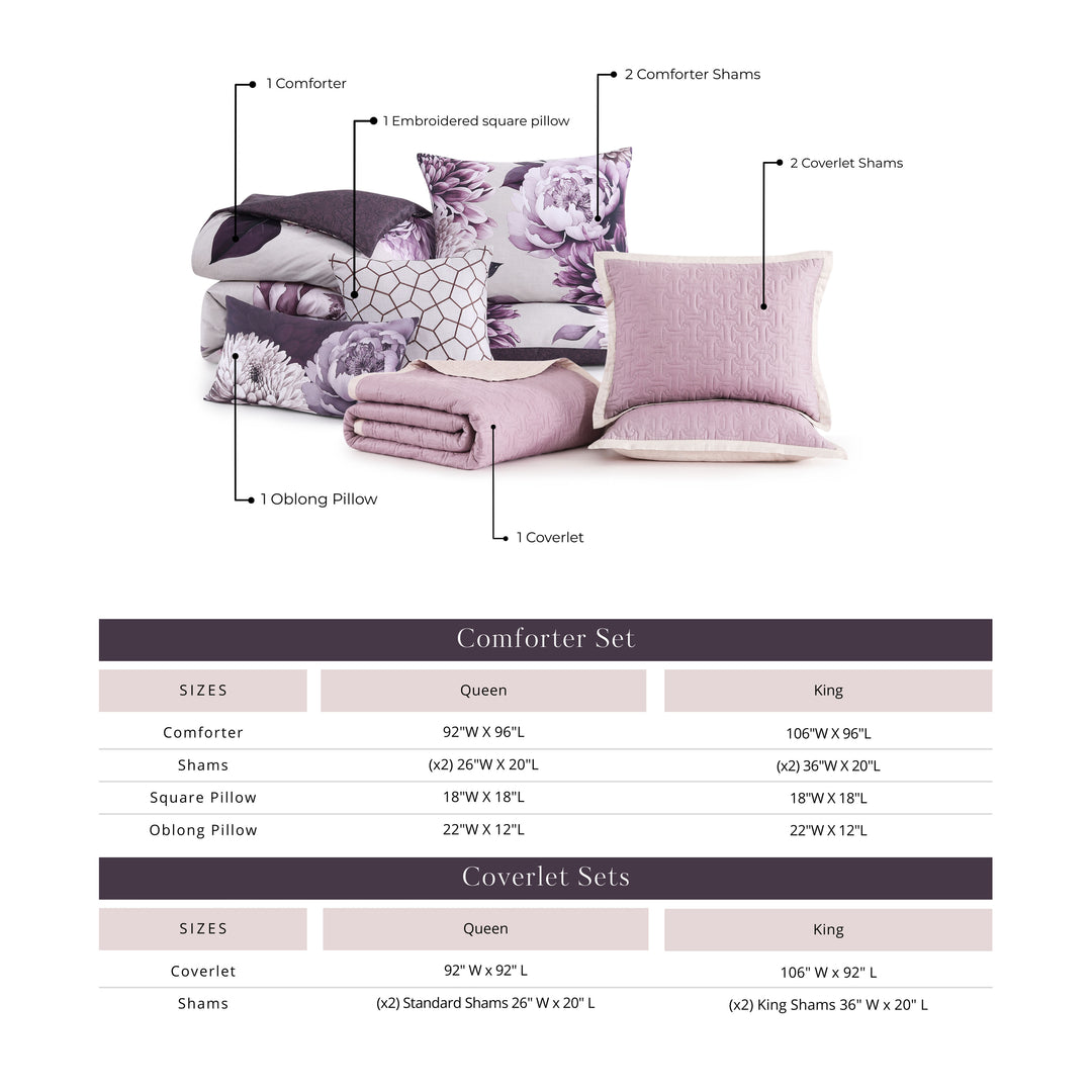Bebejan Plum Petal 8 Piece Reversible Comforter & Coverlet Set Comforter Sets By Bebejan®
