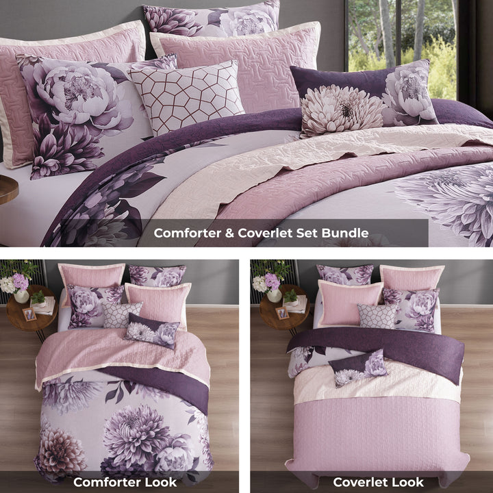 Bebejan Plum Petal 8 Piece Reversible Comforter & Coverlet Set Comforter Sets By Bebejan®