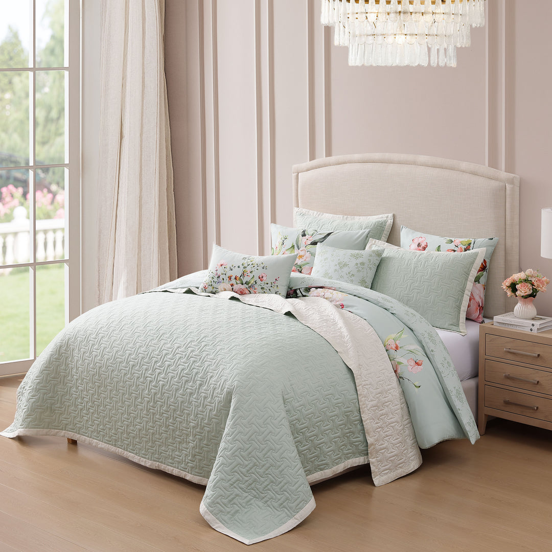 Bebejan Rose on Misty Green 8 Piece Reversible Comforter & Coverlet Set Comforter Sets By Bebejan®