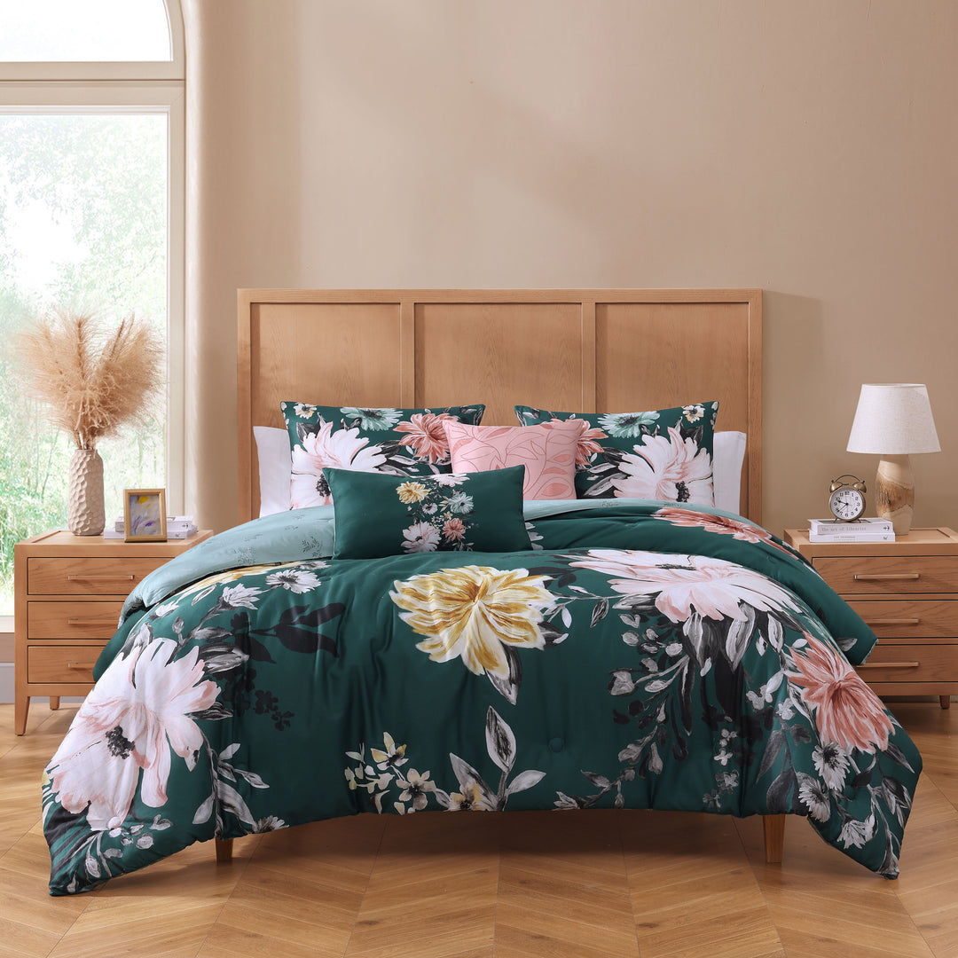 Bebejan Wild Flowers on Teal 5 Piece Reversible Comforter Set Comforter Sets By Bebejan®