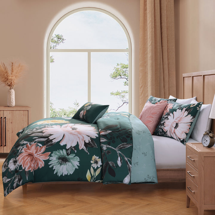 Bebejan Wild Flowers on Teal 5 Piece Reversible Comforter Set Comforter Sets By Bebejan®