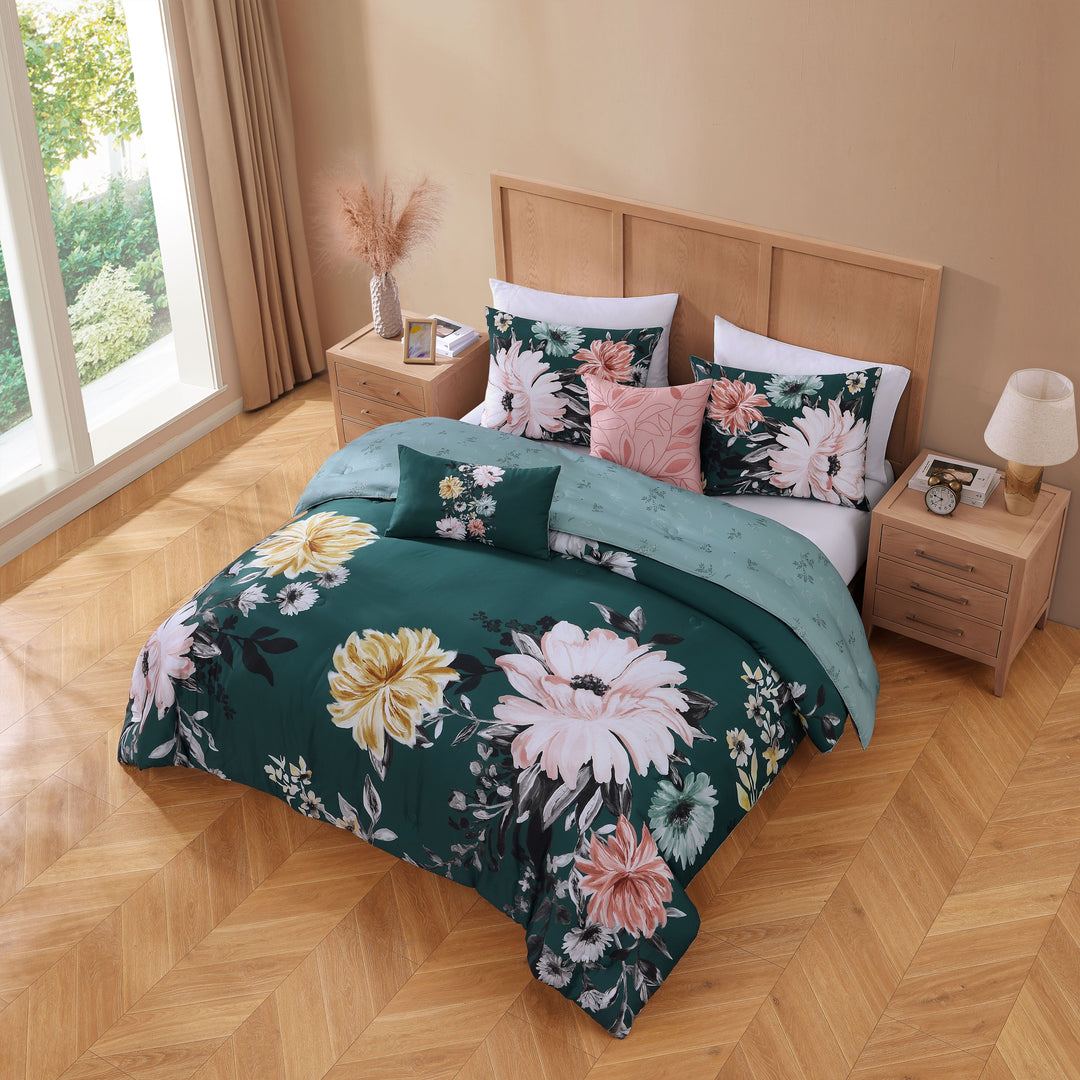 Bebejan Wild Flowers on Teal 5 Piece Reversible Comforter Set Comforter Sets By Bebejan®