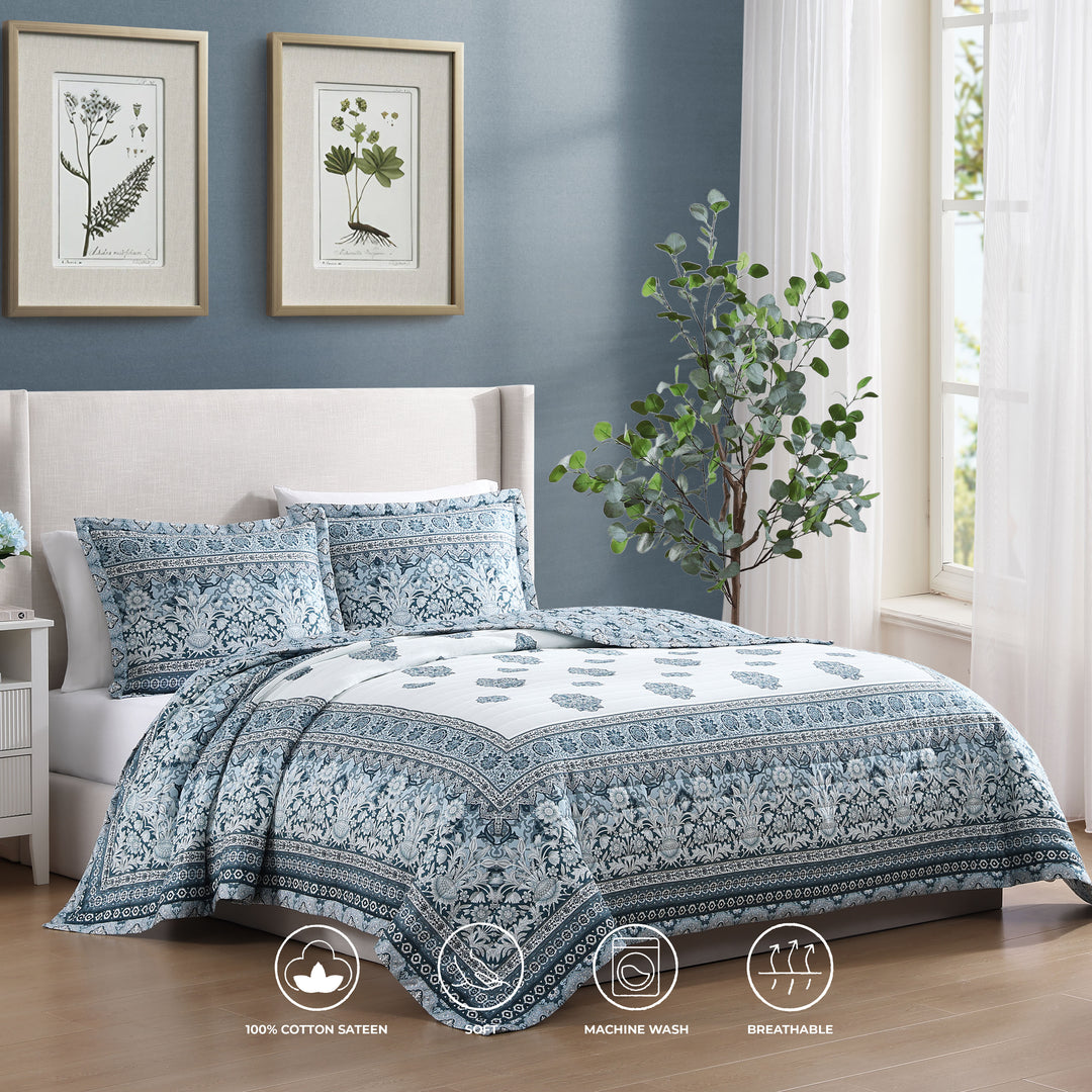 Bebejan Aquamarine Medallion 3 Piece Reversible Quilted Coverlet Set Coverlet By Bebejan®