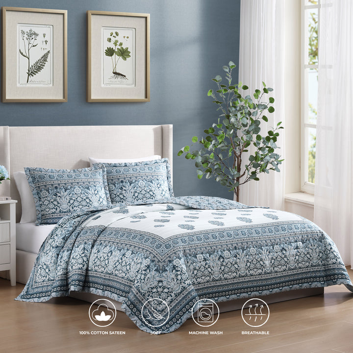 Bebejan Aquamarine Medallion 3 Piece Reversible Quilted Coverlet Set Coverlet By Bebejan®