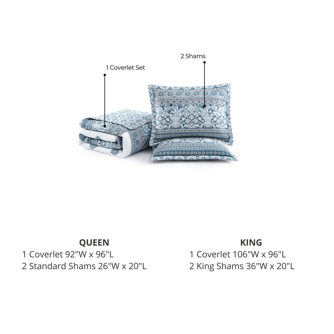 Bebejan Aquamarine Medallion 3 Piece Reversible Quilted Coverlet Set Coverlet By Bebejan®