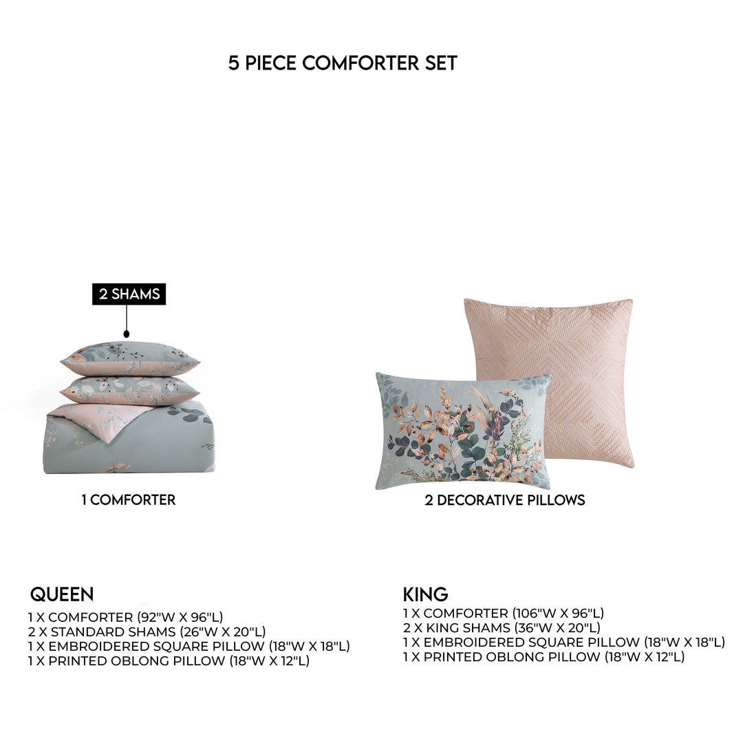 Bebejan Peach Leaves on Sage 5 Piece Reversible Comforter Set Comforter Sets By Bebejan®