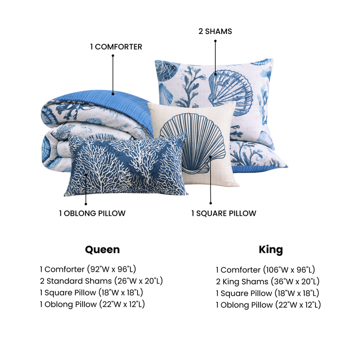 Bebejan Shells and Seaplants 5 Piece Reversible Comforter Set Comforter Sets By Bebejan®