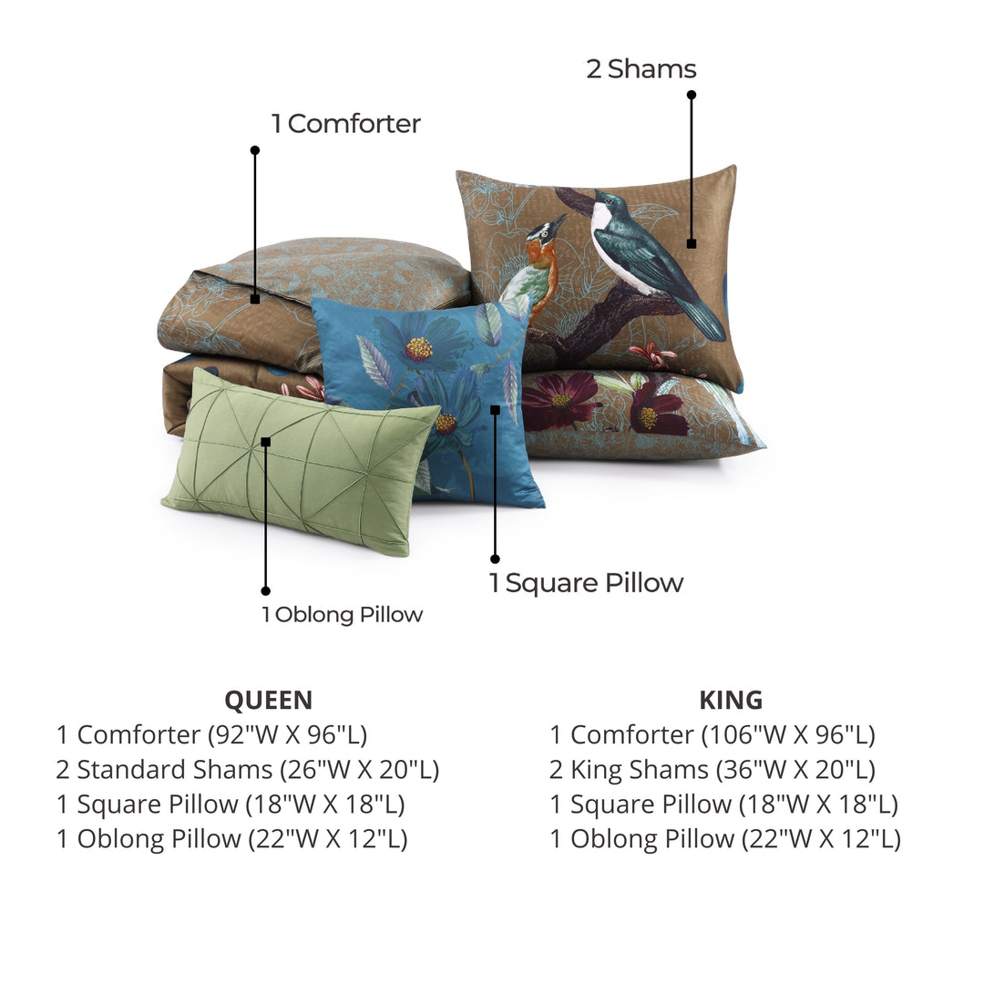 Bebejan Birds on Chocolate Brown 5 Piece Reversible Comforter Set Comforter Sets By Bebejan®