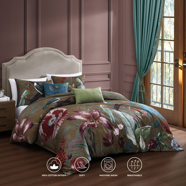 Bebejan Birds on Chocolate Brown 5 Piece Reversible Comforter Set Comforter Sets By Bebejan®
