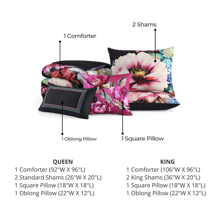 Bebejan Black Night Poppies 5 Piece Reversible Comforter Set Comforter Sets By Bebejan®
