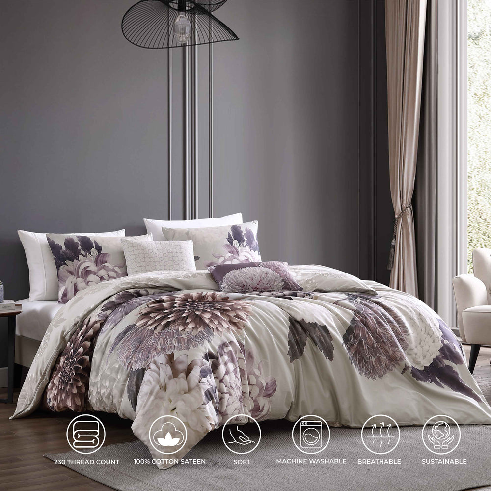 Bebejan Bloom Purple 200 Thread Count 100% Cotton Sateen 5-Piece Reversible Comforter Set Comforter Sets By Bebejan®