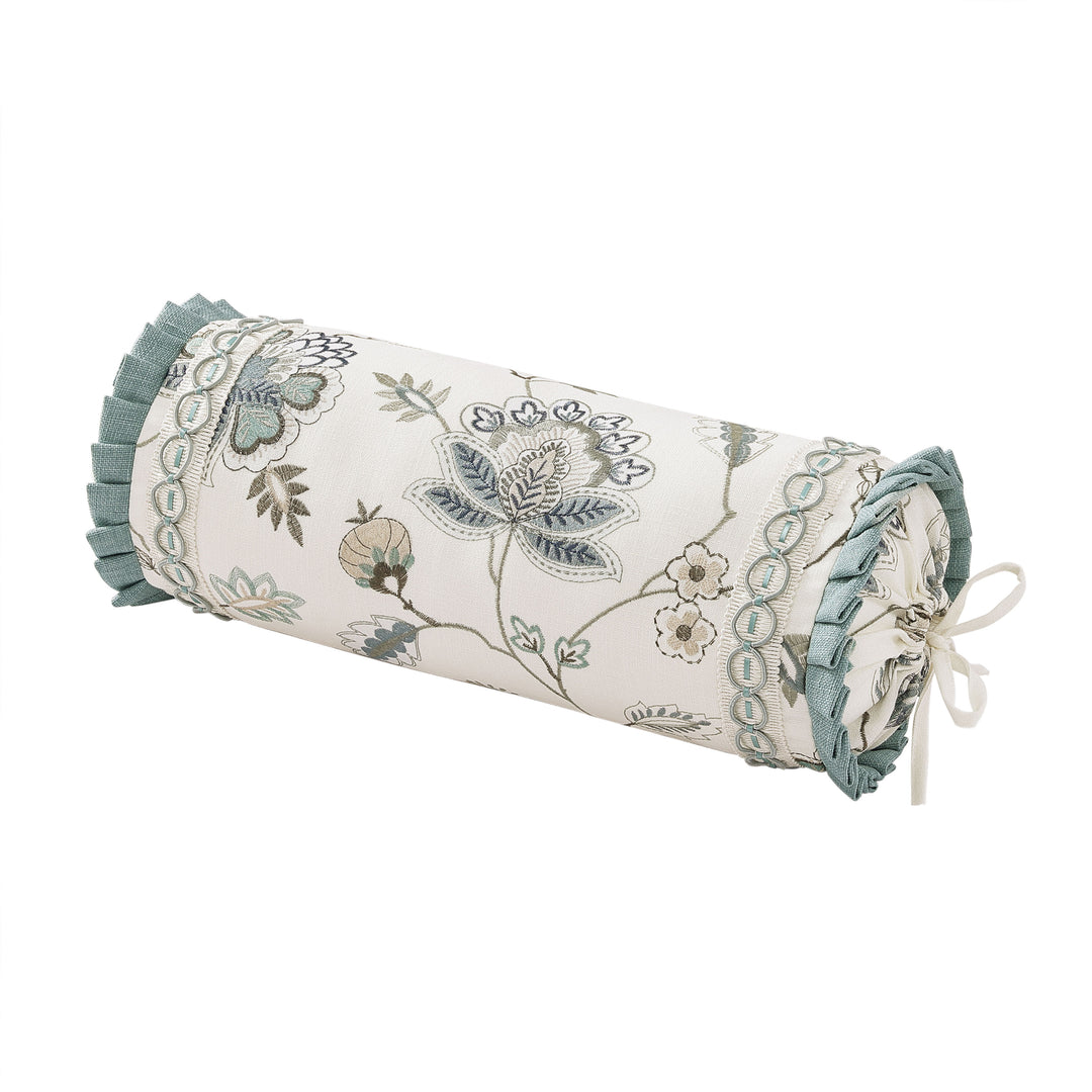 Blossom View Teal Neckroll Decorative Throw Pillow 17" x 7" Throw Pillows By J. Queen New York