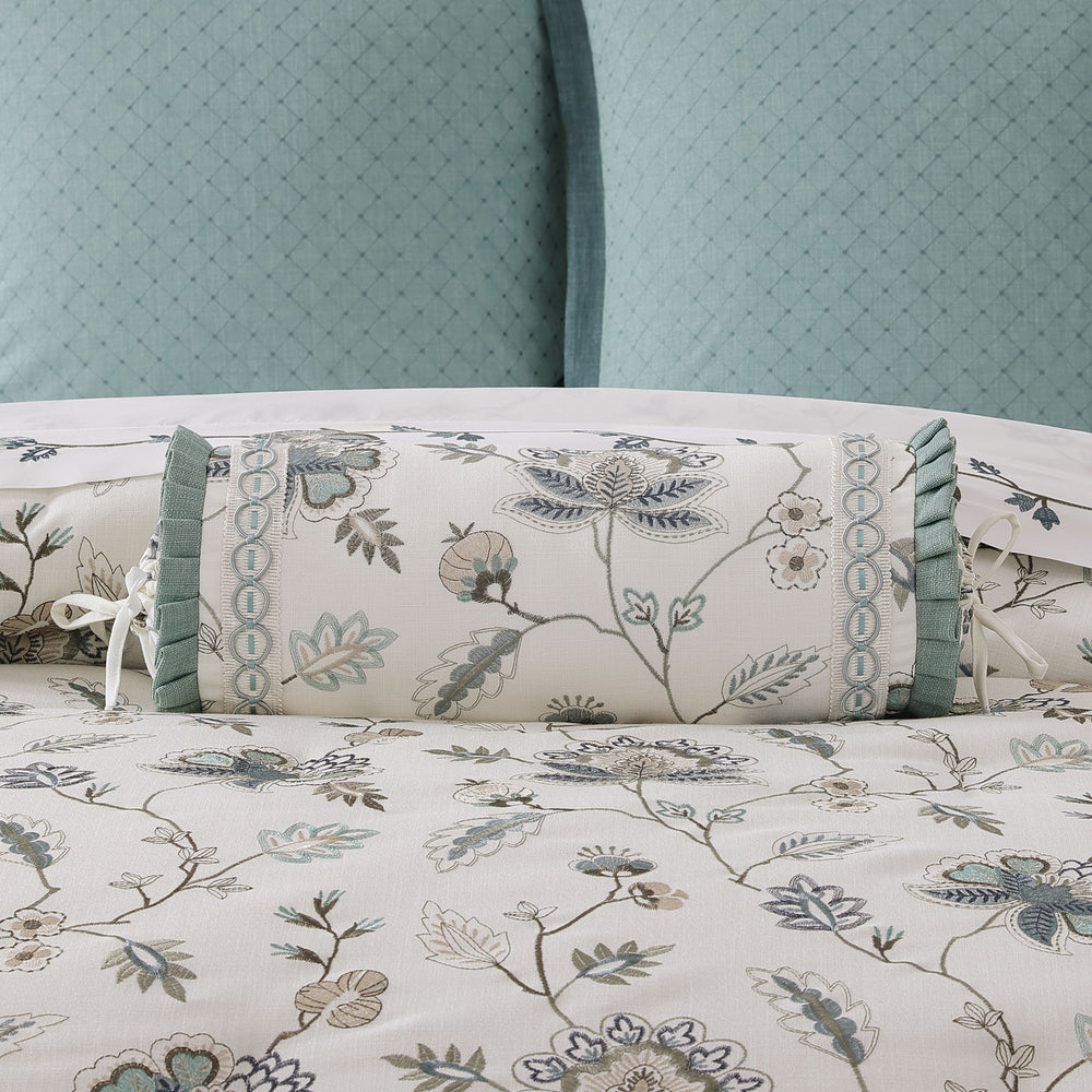 Blossom View Teal Neckroll Decorative Throw Pillow 17" x 7" Throw Pillows By J. Queen New York