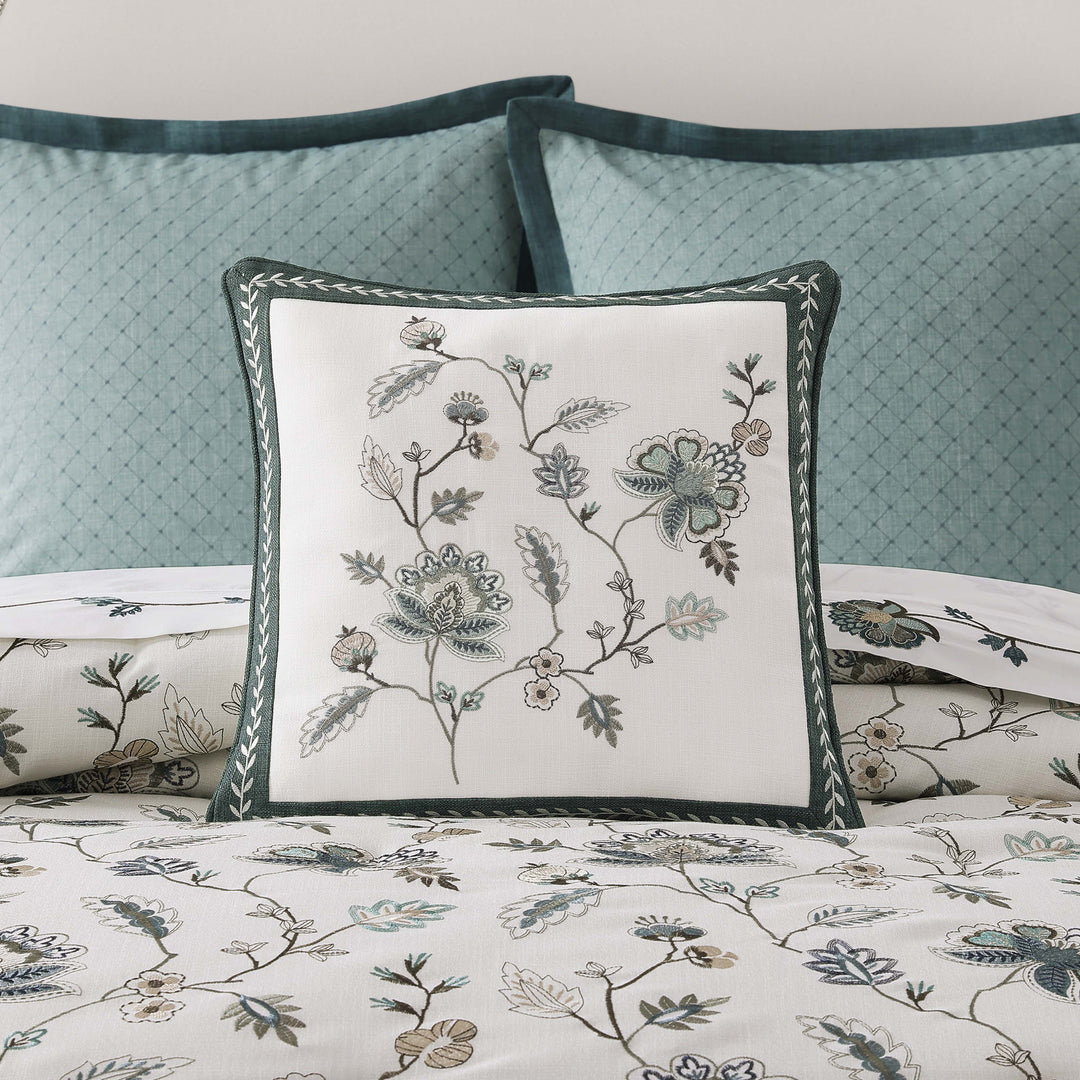 Blossom View Teal Square Decorative Throw Pillow 18" x 18" Throw Pillows By J. Queen New York