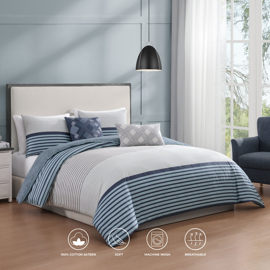 Bebejan Blue Geo Lines 5 Piece Reversible Comforter Set Comforter Sets By Bebejan®