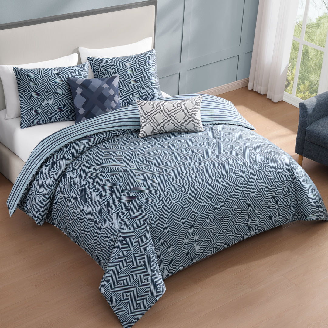 Bebejan Blue Geo Lines 5 Piece Reversible Comforter Set Comforter Sets By Bebejan®