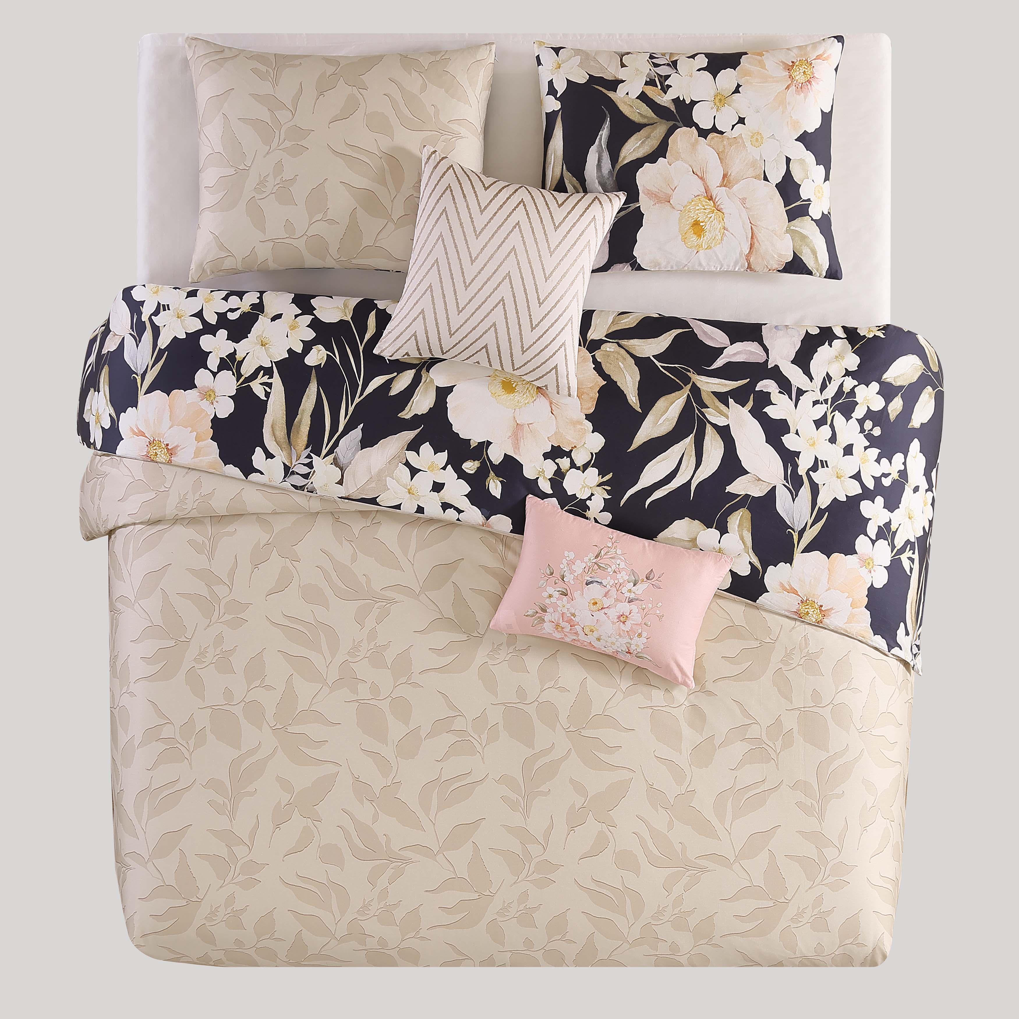 Bebejan Blush Flowers 100% Cotton 5-Piece Reversible Comforter Set