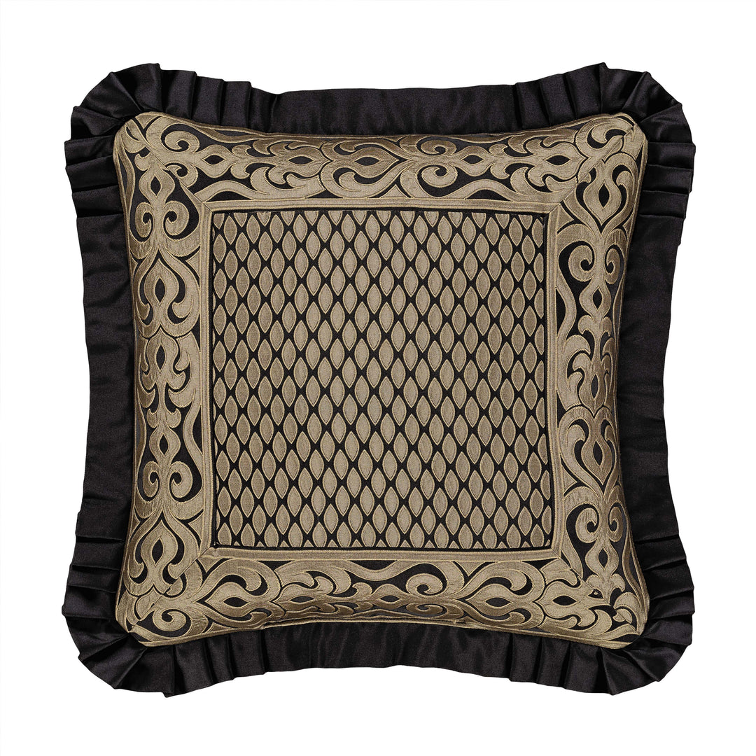 Bolero Black and Gold Square Embellished Decorative Throw Pillow 20" x 20" Throw Pillows By J. Queen New York