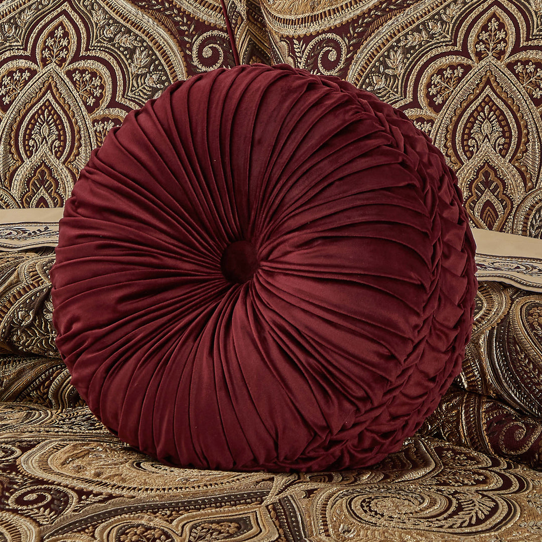 Bordeaux Crimson Tufted Round Decorative Throw Pillow 15" x 15" Throw Pillows By J. Queen New York